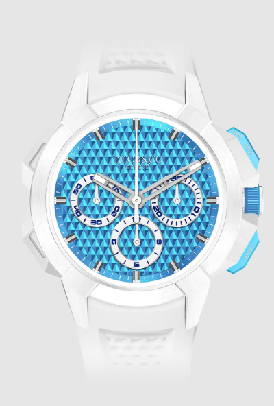 Review Jacob & Co epic x chrono 44mm tri-compax WHITE CERAMIC, ELECTRIC BLUE DIAL EC440.95.AB.AA.A Replica watch